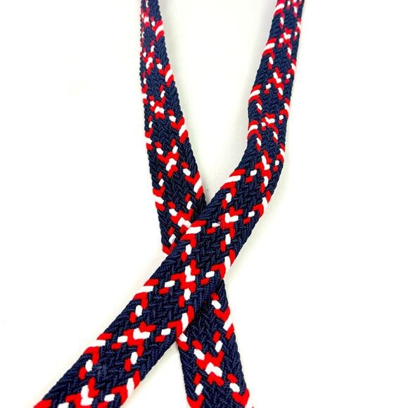 Dibi Red Blue White Woven Leather Tip D Buckle Stretch Nautical Coastal Belt - Picture 8 of 12